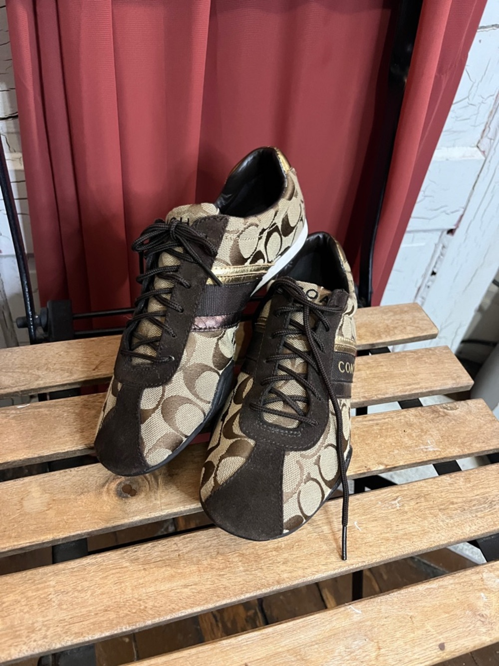 Coach Brown Signature Monogram Low-Top Sneakers “JAYME” Sz 7M US